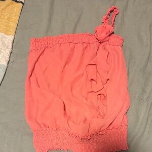 Charlotte Russe Coral One-Shoulder Ruffle Camisole with Rosette